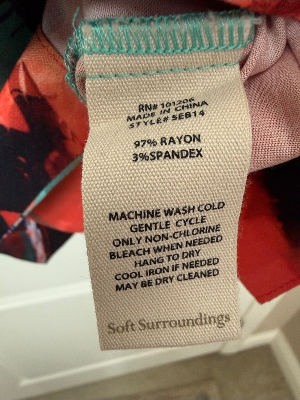 Soft Surroundings Abstract Floral Teal & Coral Women’s Tunic Top - Picture 5 of 5